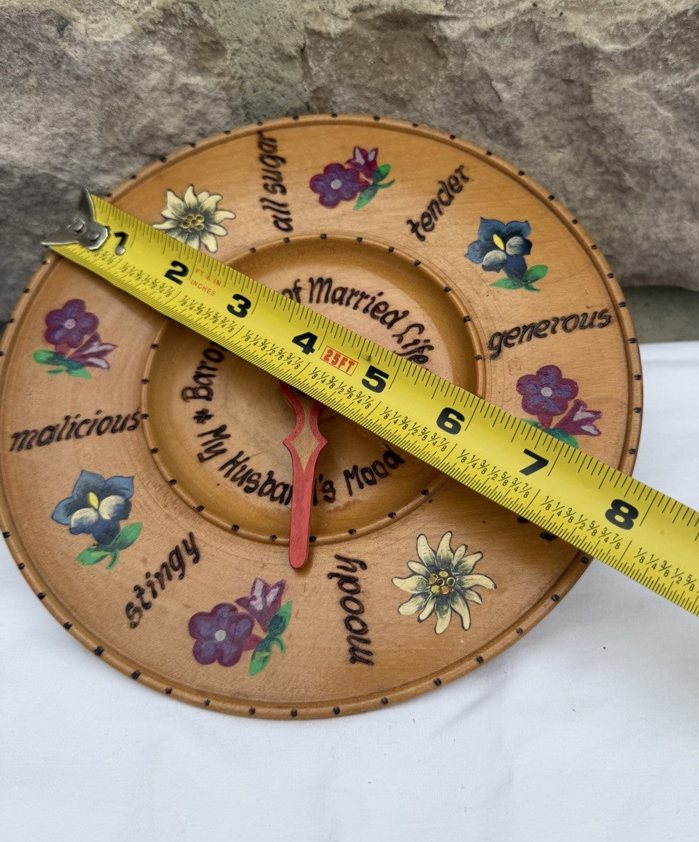 Vintage Wooden Barometer of Married Life Novelty Husband Mood Dial Wall Plaque