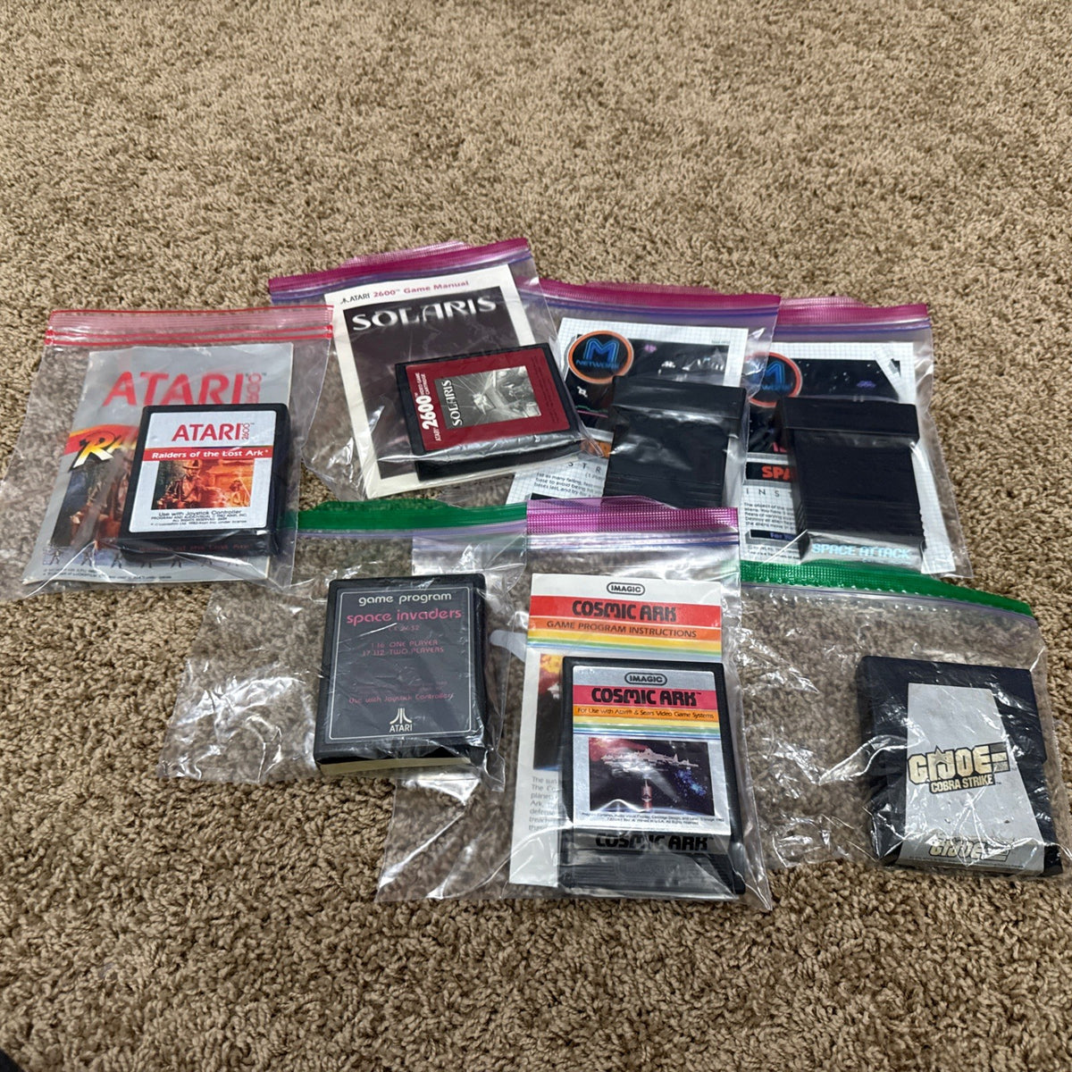 Atari 2600 Game Lot 7 Cosmic Ark Solaris Raiders GI Joe Astroblast Manuals Vtg