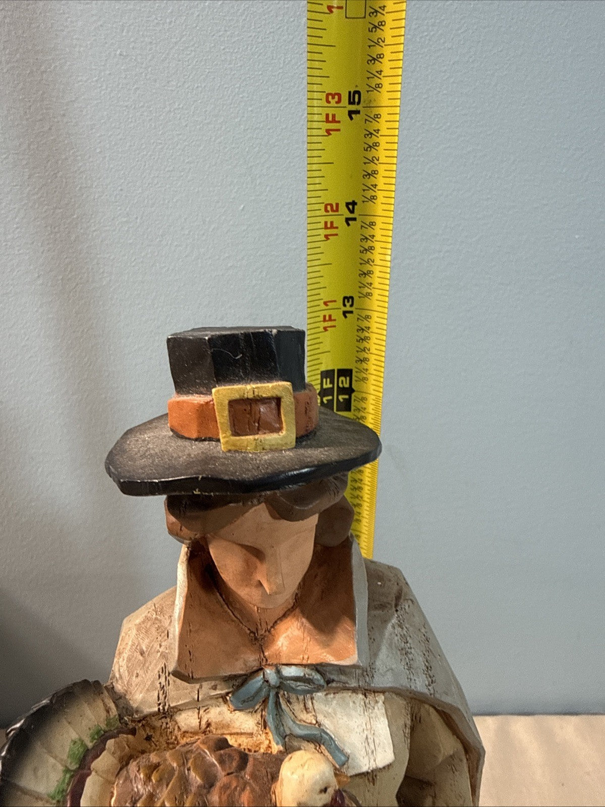 The Cracker Box Seasons Pilgrim Figurine Hand Painted Wood 13" Thanksgiving