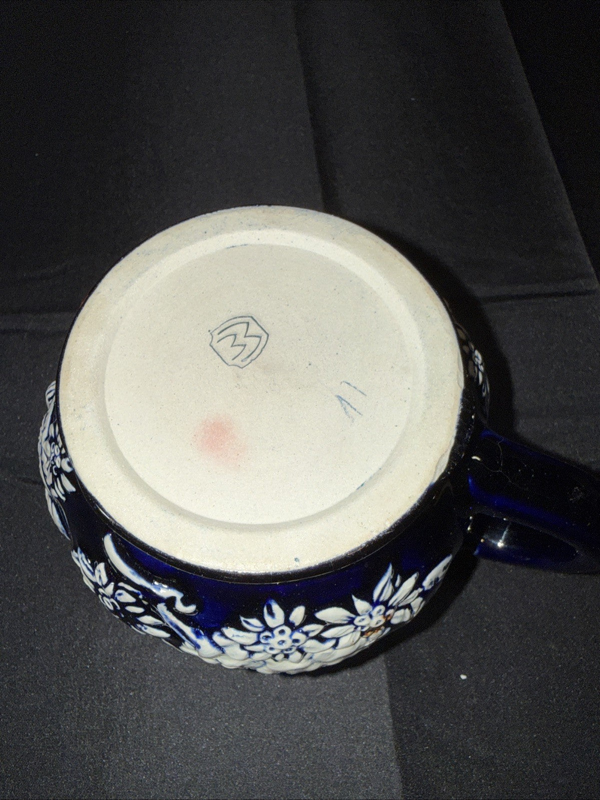 Vintage Cobalt Blue Salt Glaze Mug Germany House Trees Friends Flowers
