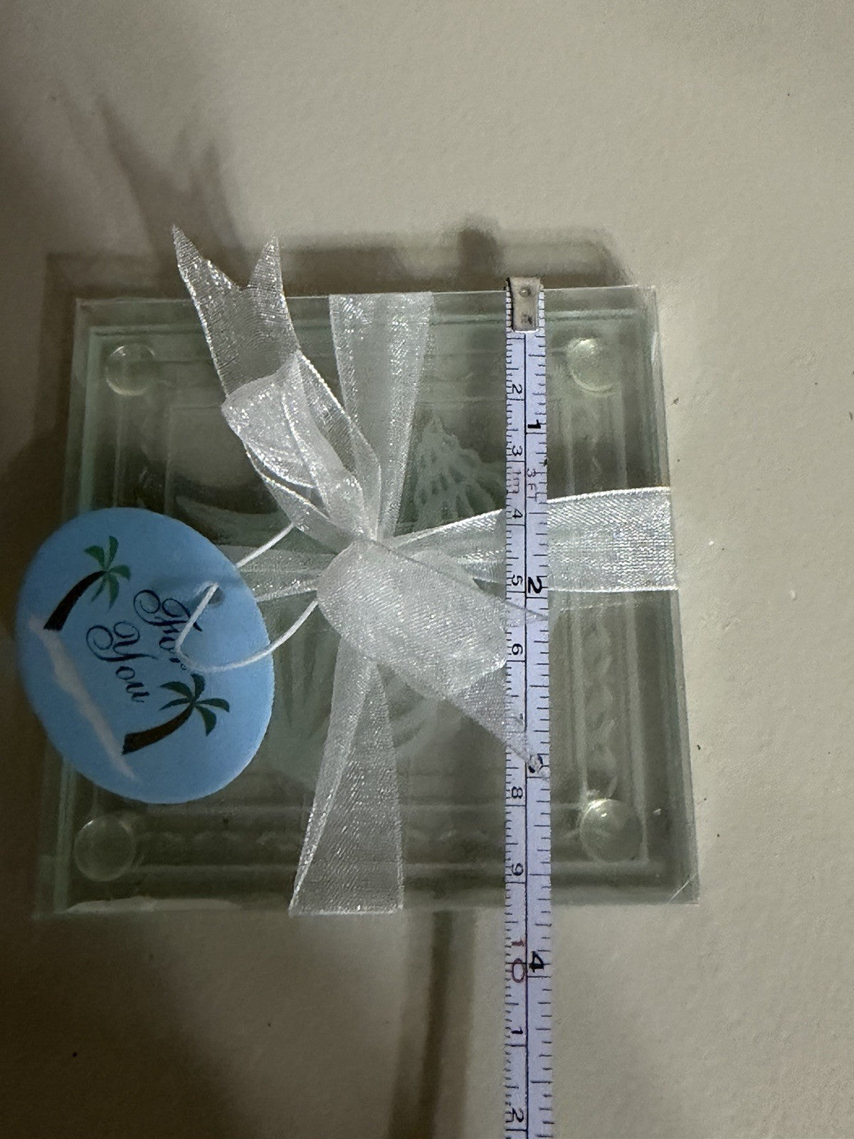 Fashioncraft Glass Coaster Set Beach Tropical Theme Ribbon Gift Box New