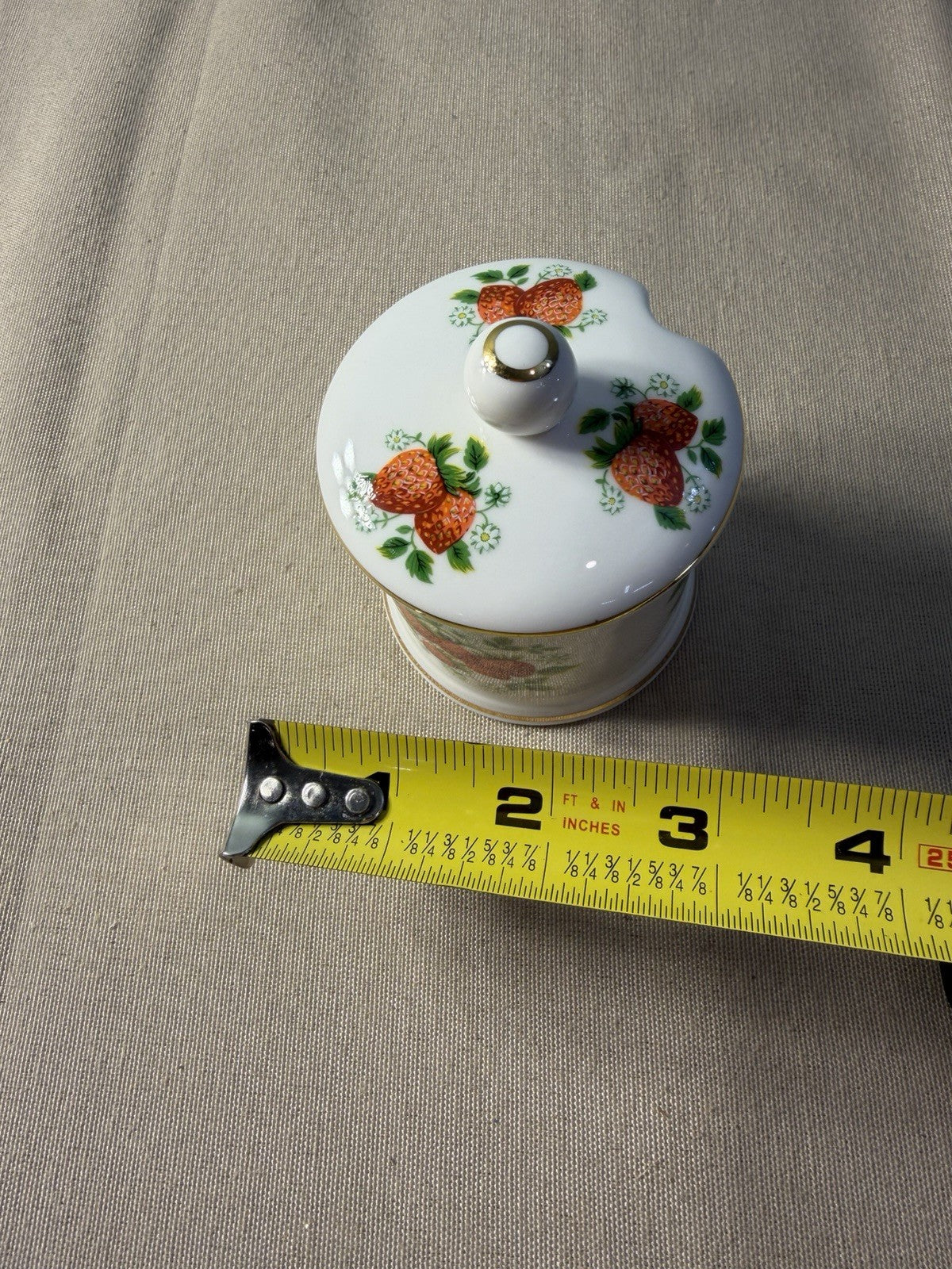 Fortnum Mason London Strawberry Porcelain Lidded Jam Jar Gold Trim England Decor