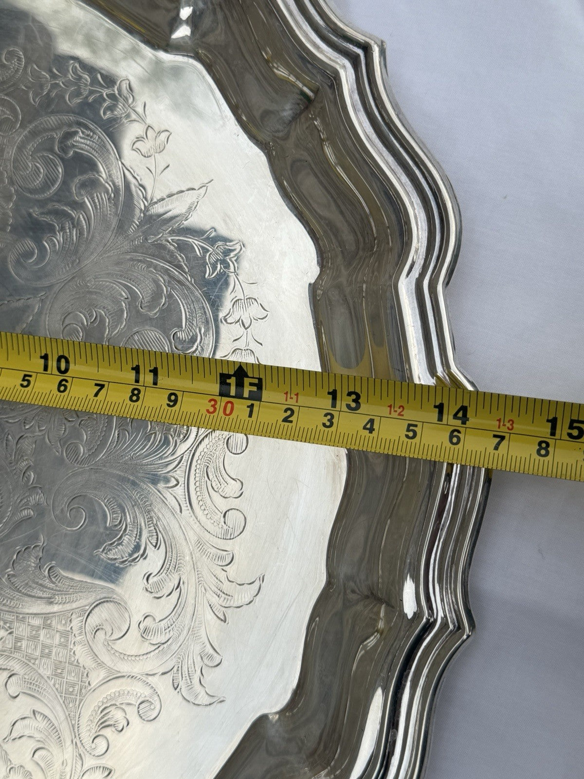 Sheffield Silver Co Platter Victorian Scalloped Serving Tray USA 14.5"
