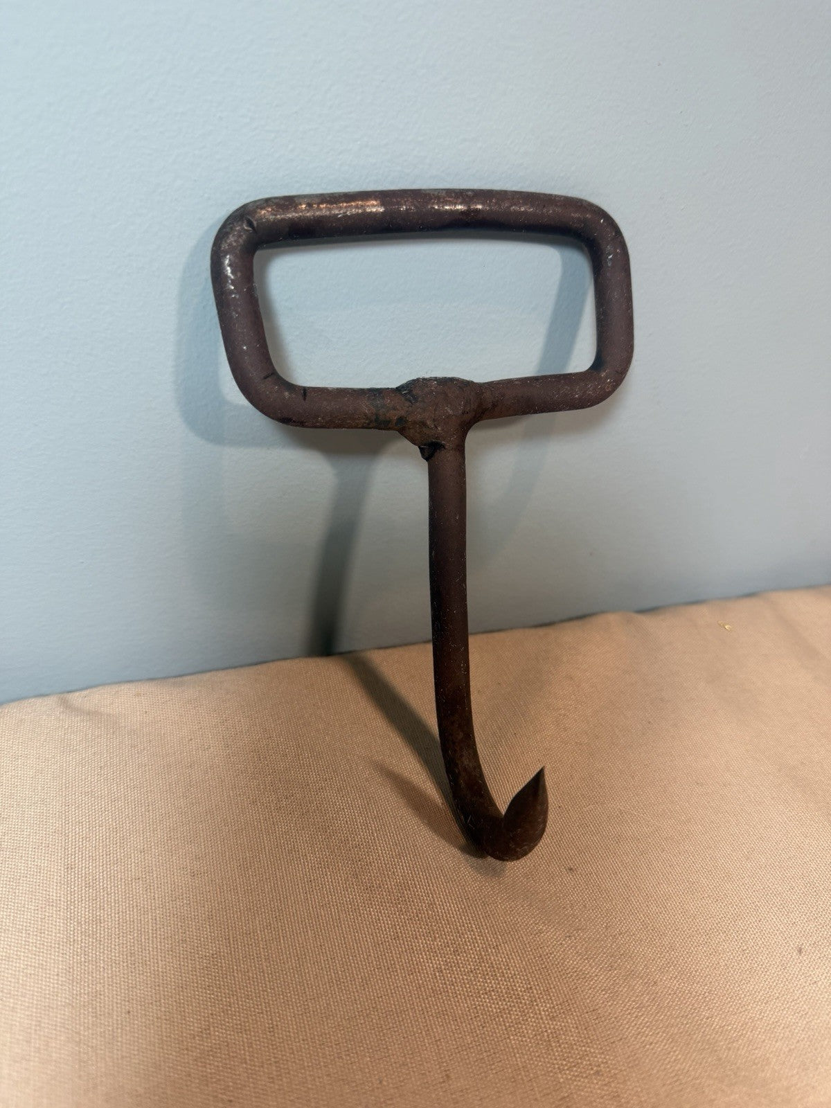 Antique Hand Forged Iron Hay Bale Hook Rustic Farmhouse Tool 7”x4"