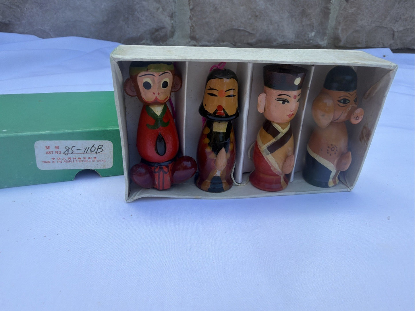 Vintage Journey to the West Wooden Ornament Set Monkey King Pigsy Boxed Figures