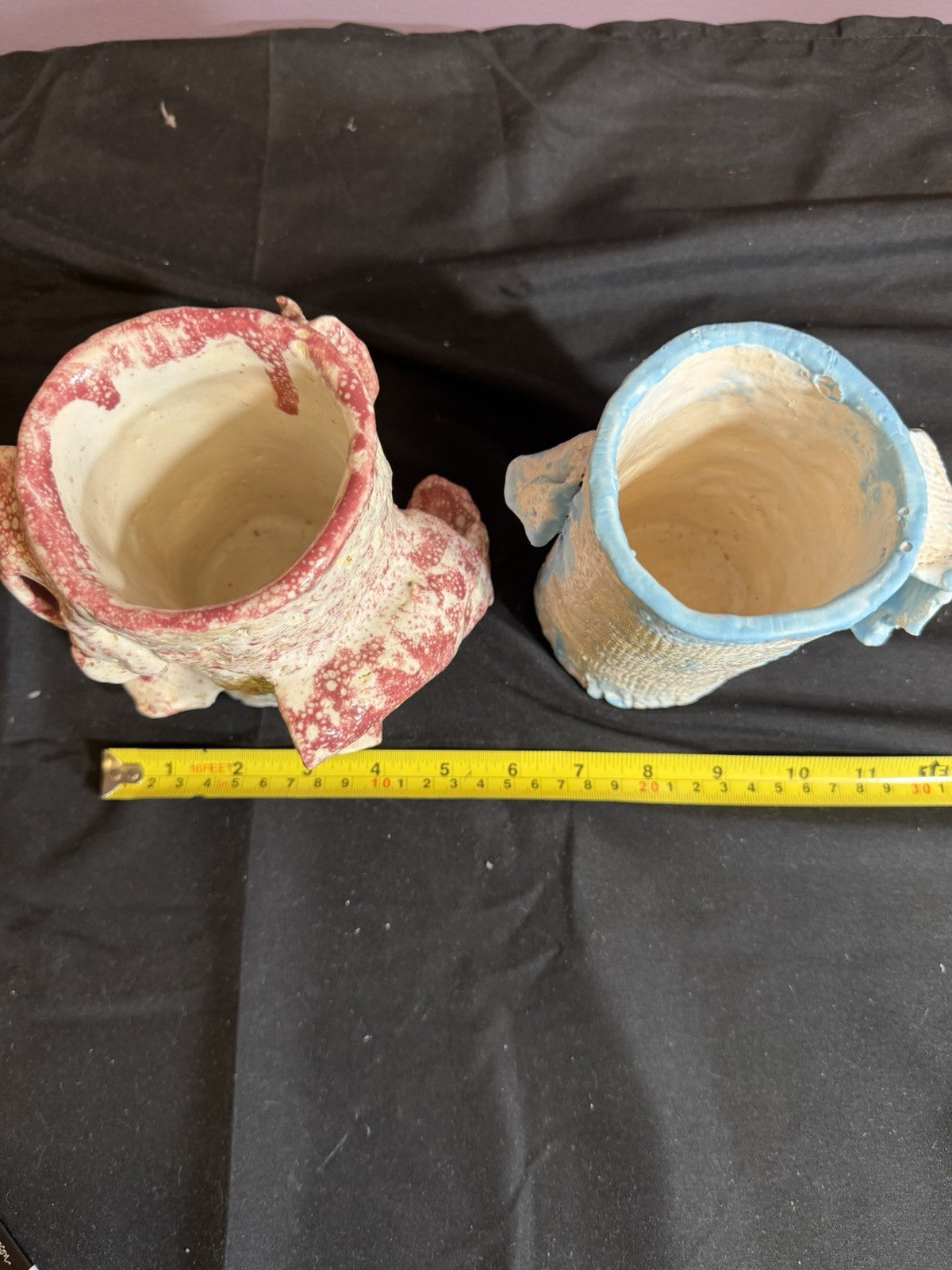 Handcrafted Ceramic Mugs Vases Set of 2 Blue Pink Decorative Cups 5"