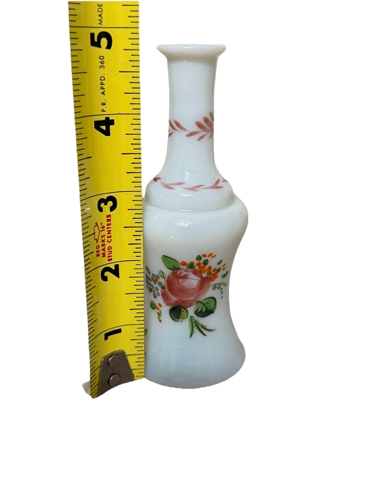 Vintage Milk Glass Perfume Bottle Hand Painted Floral 5" No Stopper
