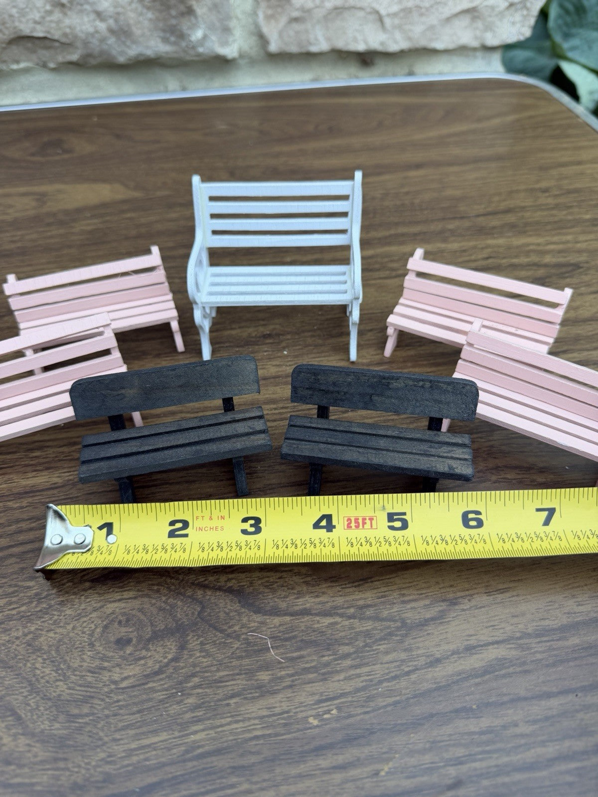 Vintage Miniature Wooden Park Bench Lot 7pc Dollhouse Furniture Taiwan 1:12