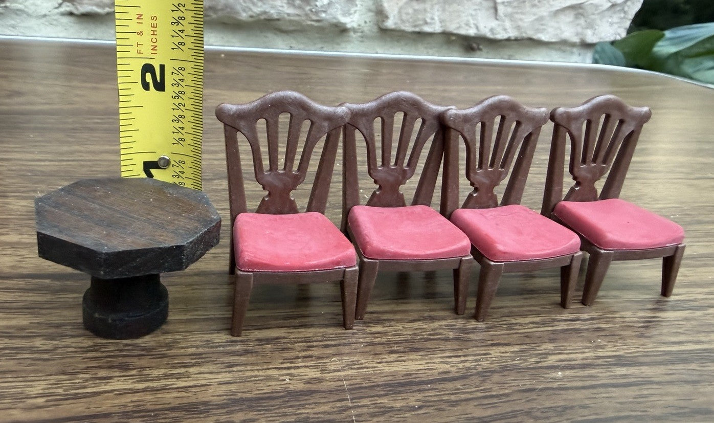 Miniature Dollhouse Kitchen Furniture Set Pedestal Table 4 Resin Chairs 1/12