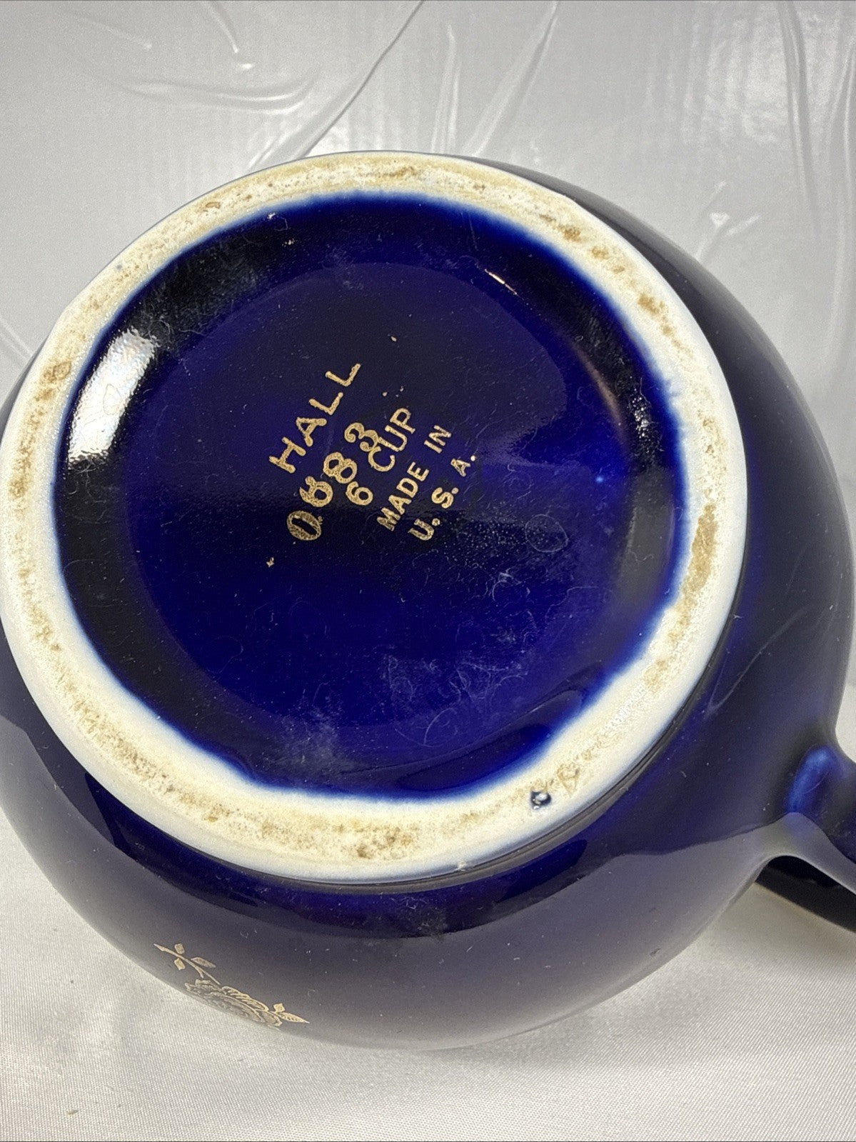 Vintage Hall Blue Ceramic Teapot Gold Trim Floral Mid Century Style
