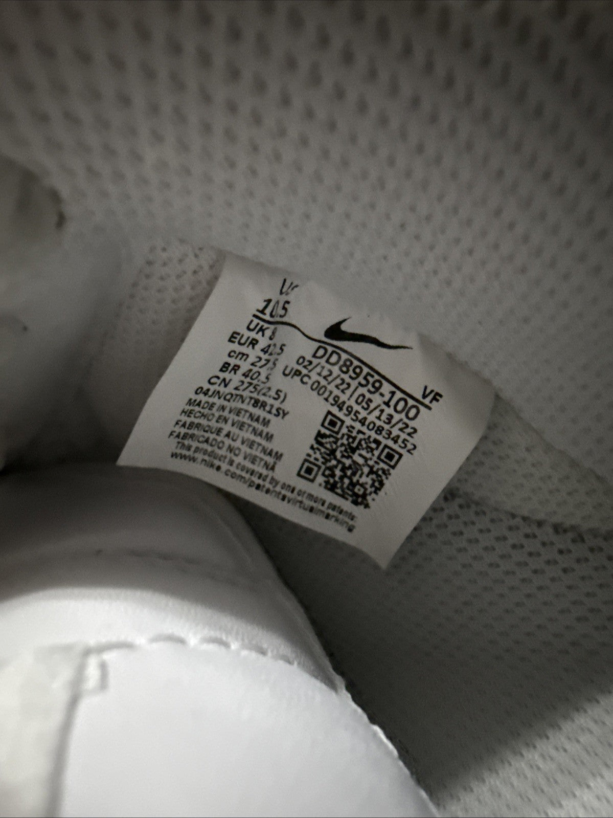 Nike Air Force 1 Low White Size Women's Sneakers DD8959 100 - Size 10.5
