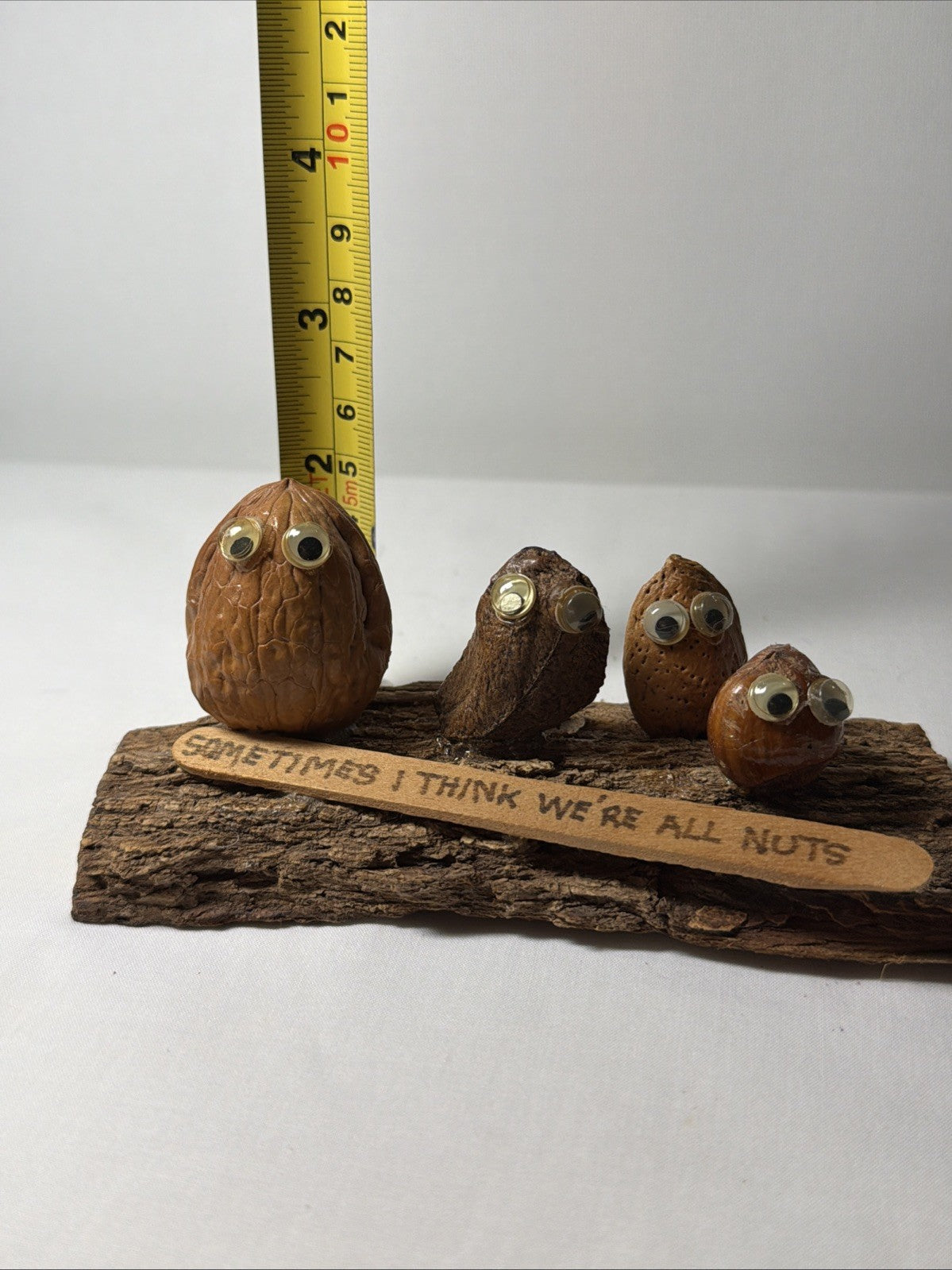Vintage We Are All Nuts Walnut Desk Figurine Googly Eyes 1970s
