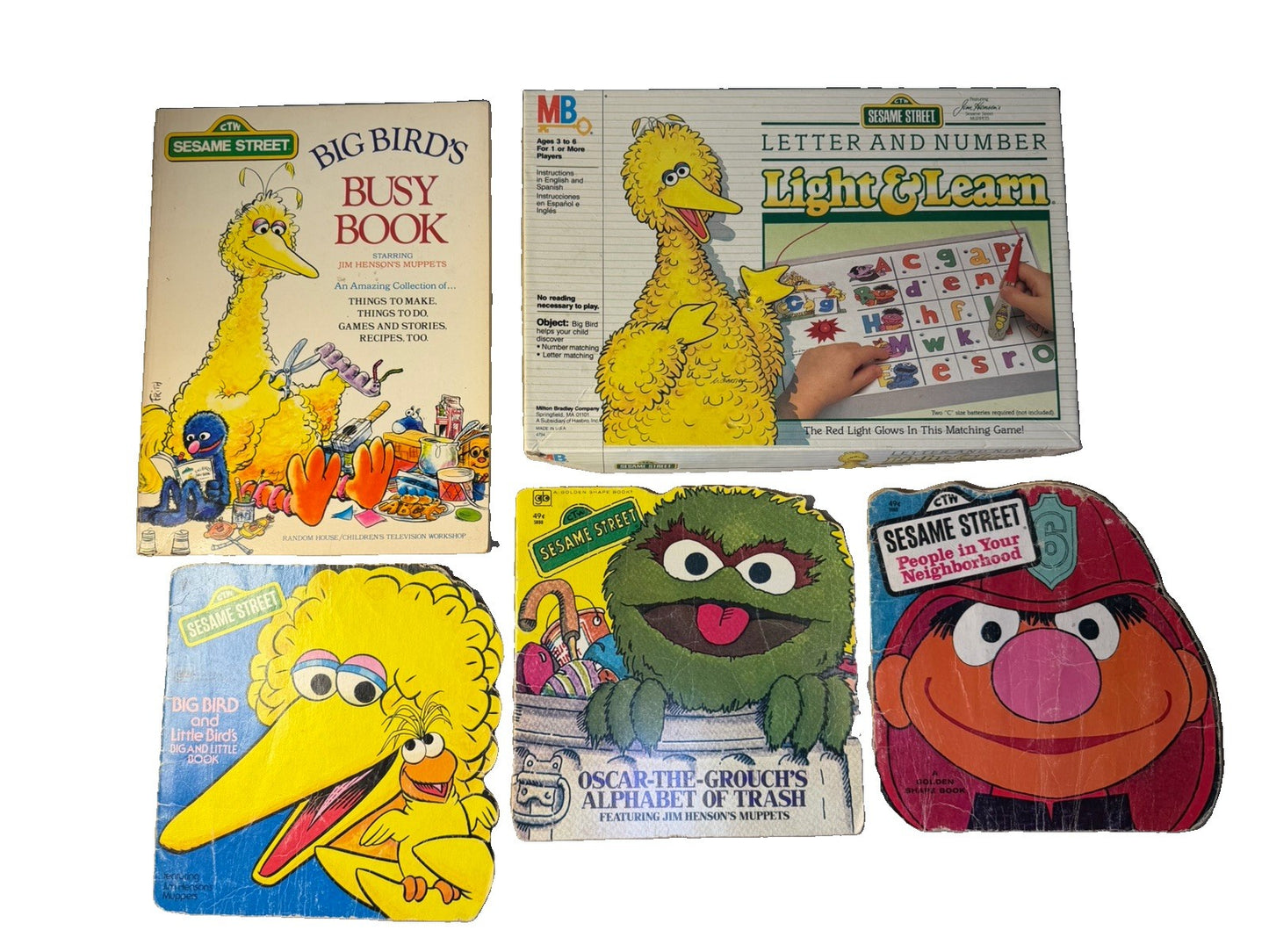 Vintage Sesame Street Golden Shape Books Light Learn Game Big Bird Ernie Bundle