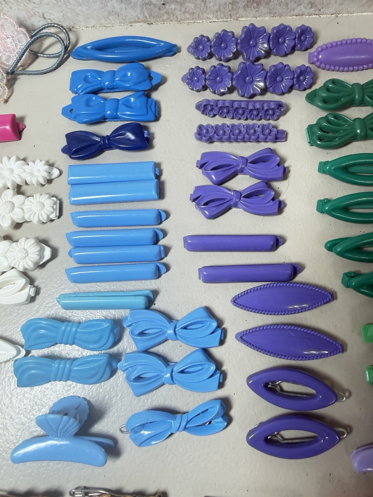 Vintage 1990s Hair Clips Barrettes Lot Plastic Metal Bows Flowers Rainbow Retro