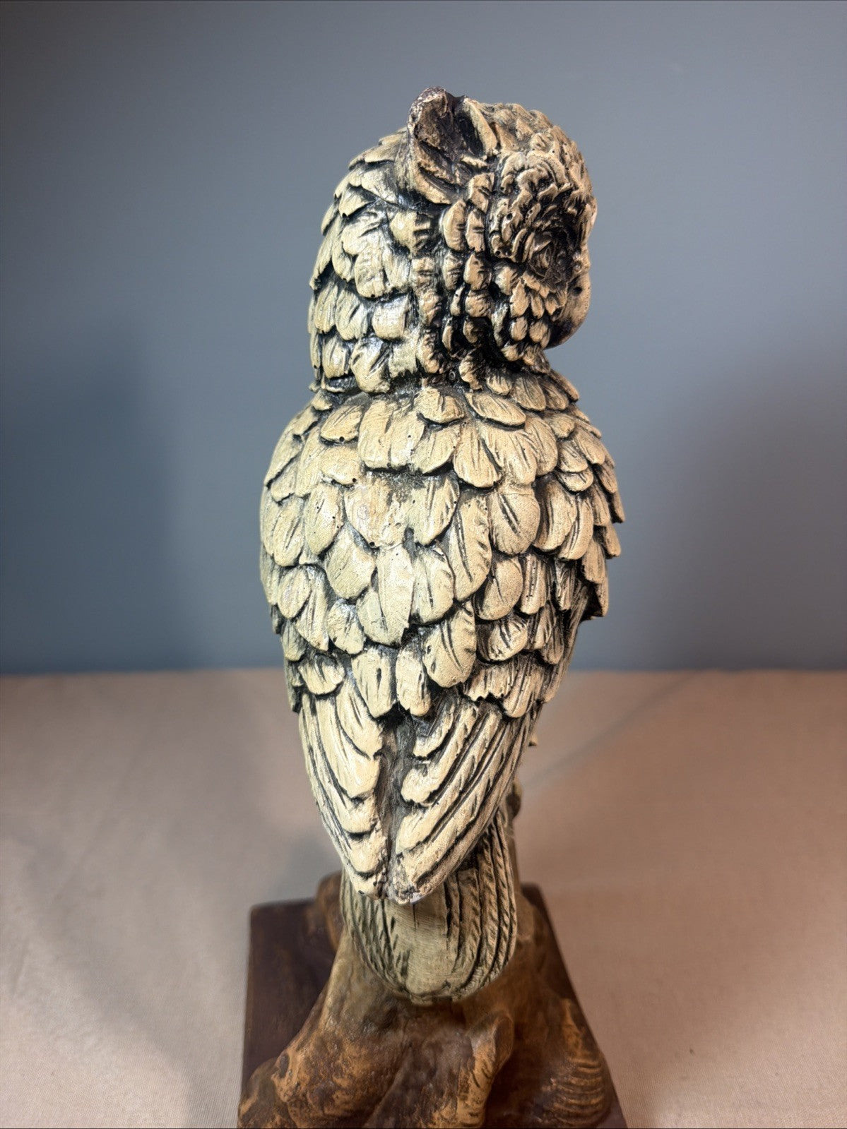 Vintage Chalkware Owl Statue 14.5" Mid Century Owl Figurine