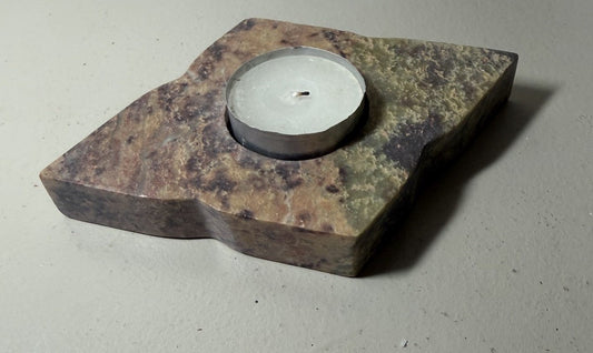 Hand Carved Stone Tealight Candle Holder Natural Polished Earth Tones Decor 3"
