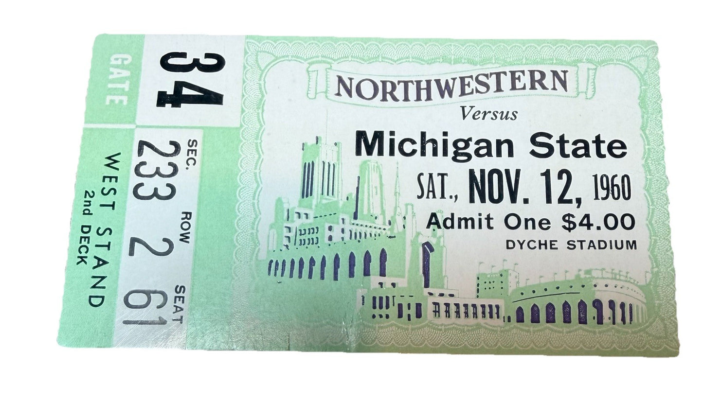 1960 Northwestern Wildcats vs Michigan State Football Ticket Stub Vintage