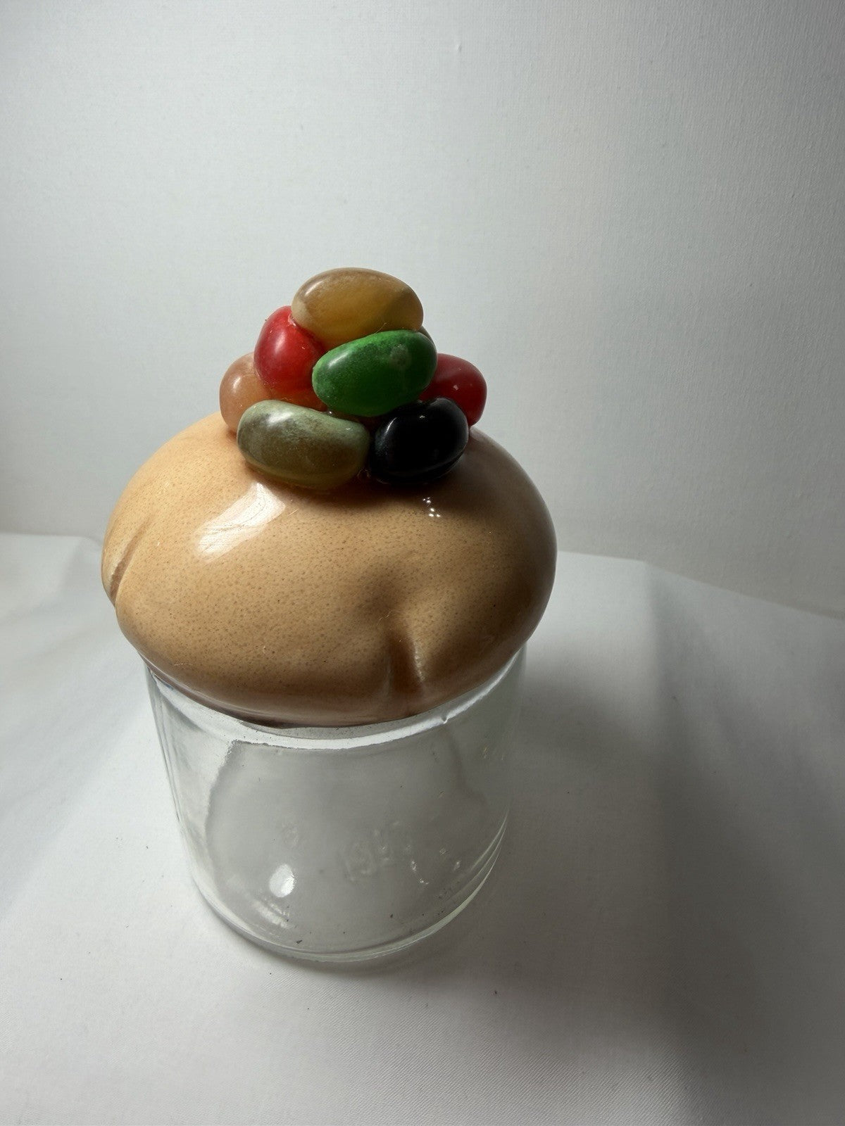 Vintage Jellybean Muffin Jar Lid Sculpted Bread Dough Folk Art - Very Cute