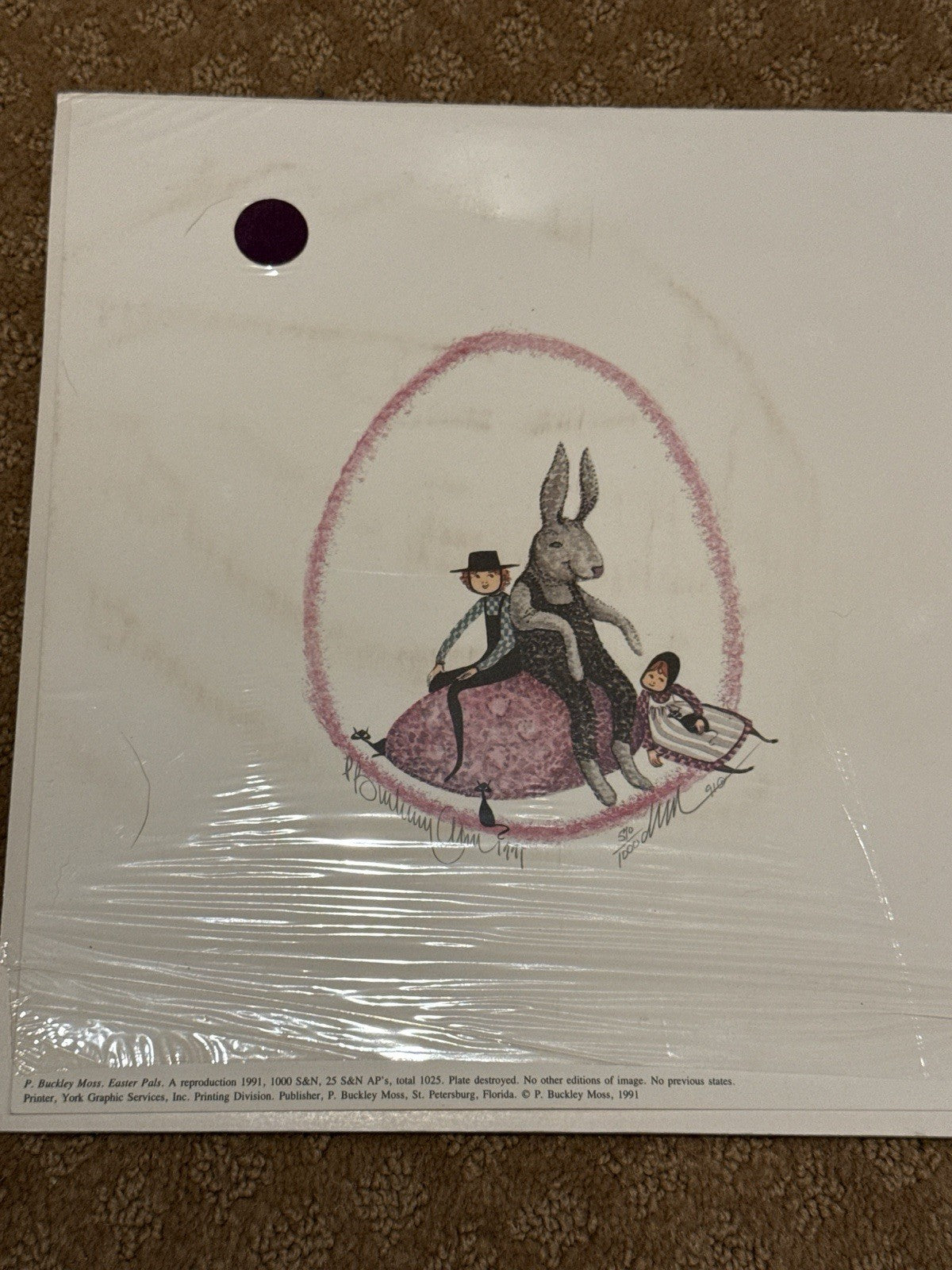 P Buckley Moss Easter Pals 1991 Signed Lithograph 540/1000 Amish Children Art
