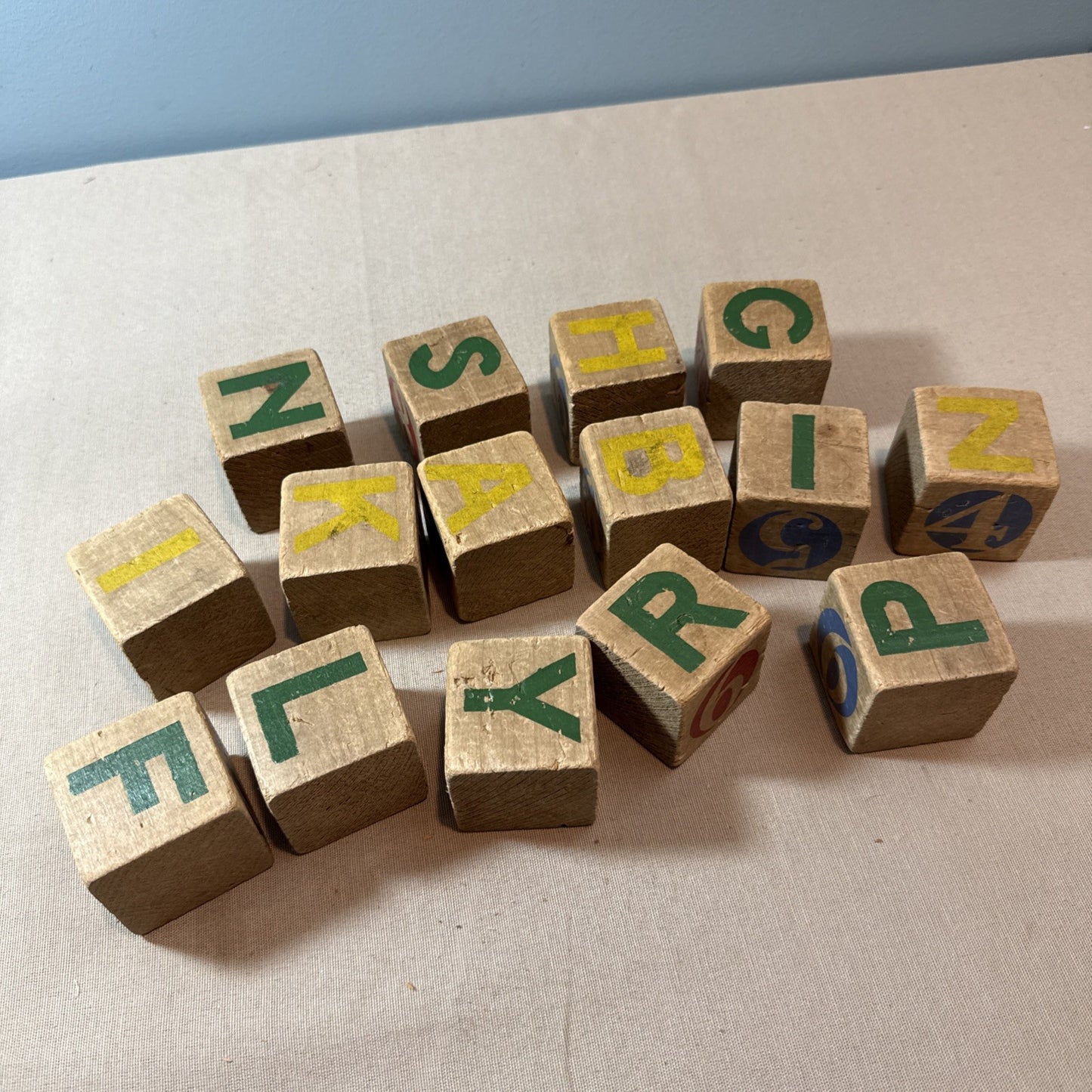 Vintage Antique Wooden Children's Toy Number Alphabet Blocks 15 Sm 2x2