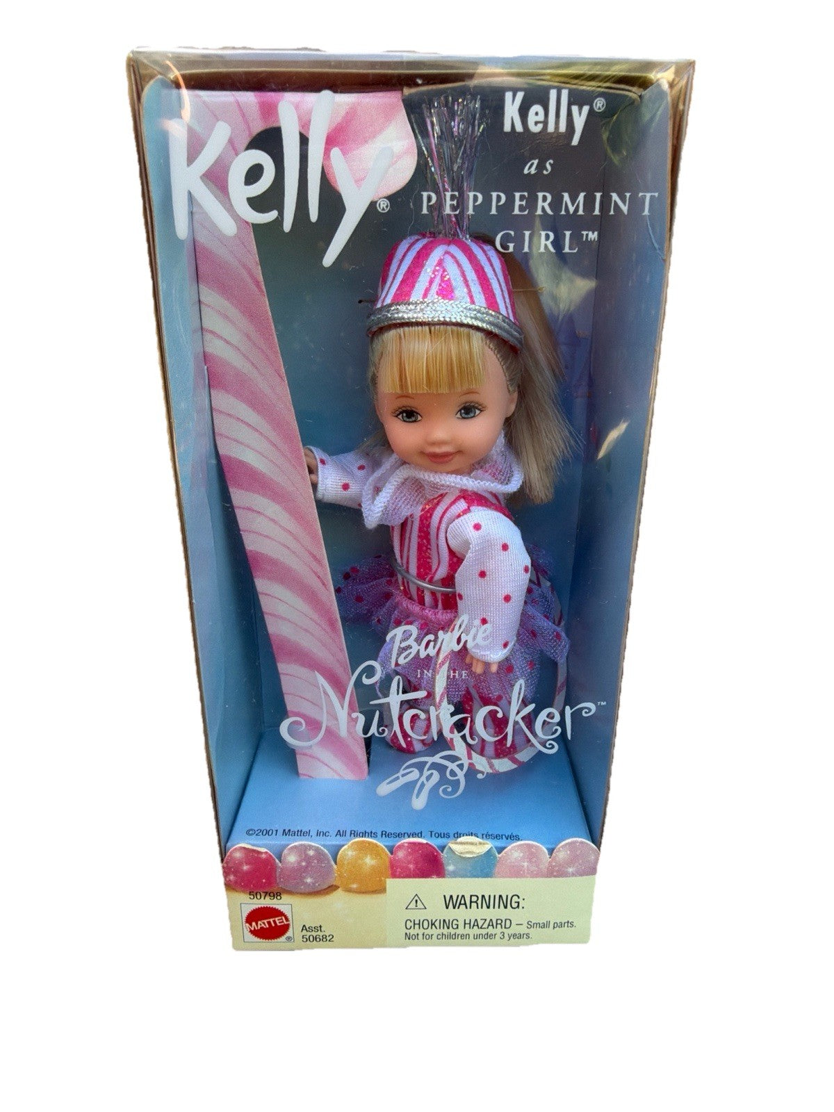 2001 Kelly Barbie Peppermint Girl Nutcracker Doll Blonde New in Box
