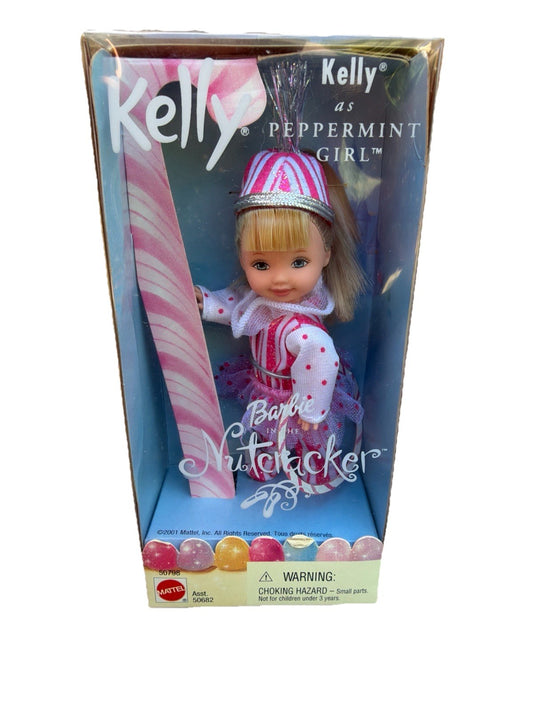 2001 Kelly Barbie Peppermint Girl Nutcracker Doll Blonde New in Box