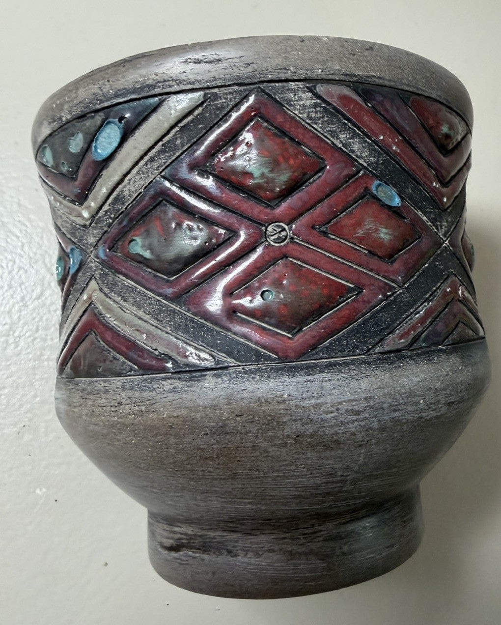 Vintage West German Art Pottery Bowl Fat Lava Style Geometric Relief Planter