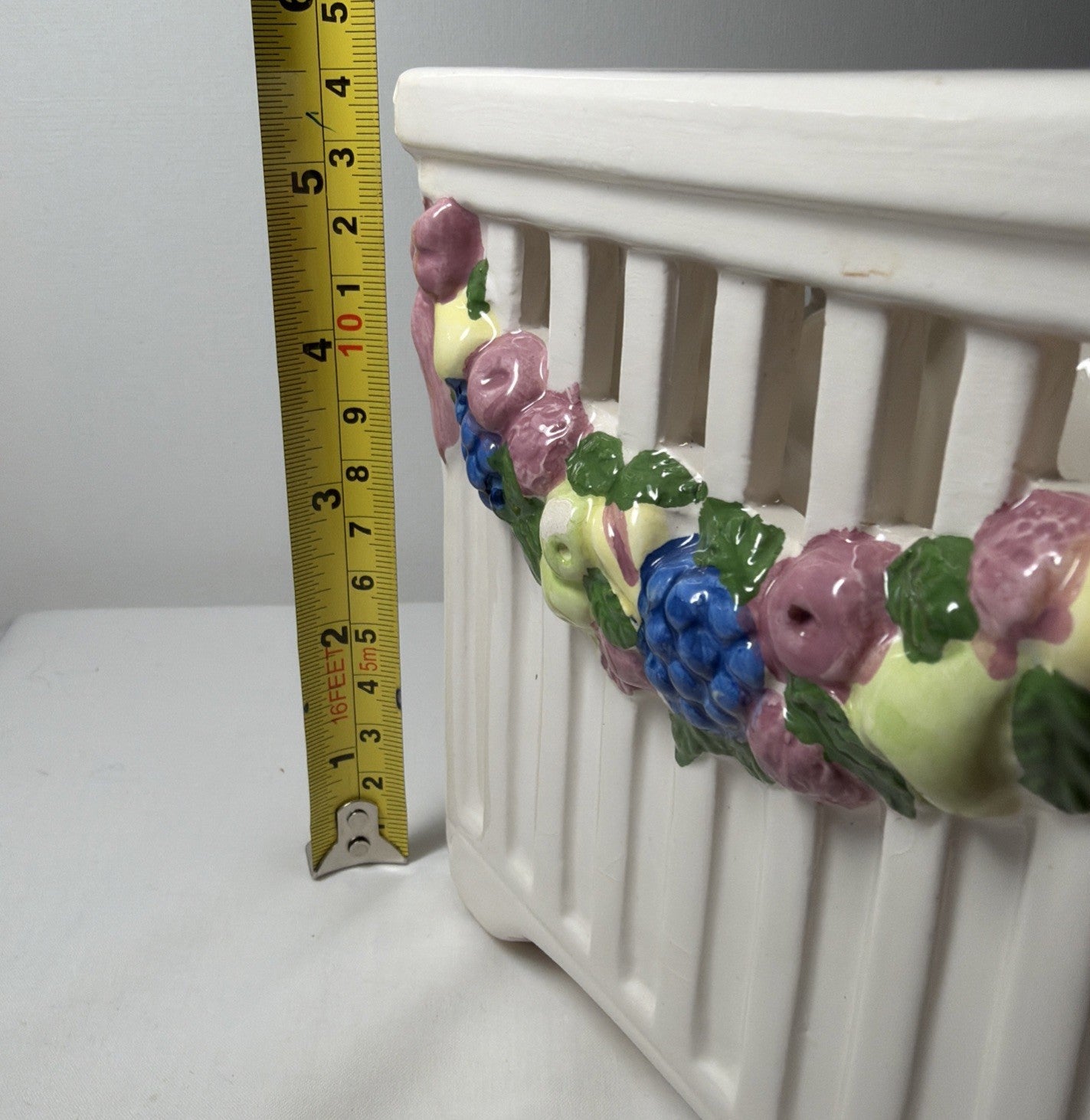 Ceramic Swag Planter Reticulated Square Fruit Design 5.5”