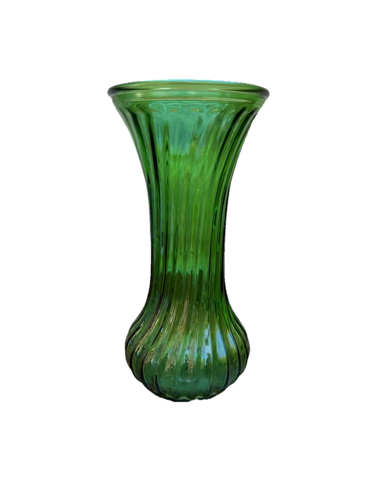 Vintage Hoosier Emerald Green Glass Vase Ribbed Mid Century 7”