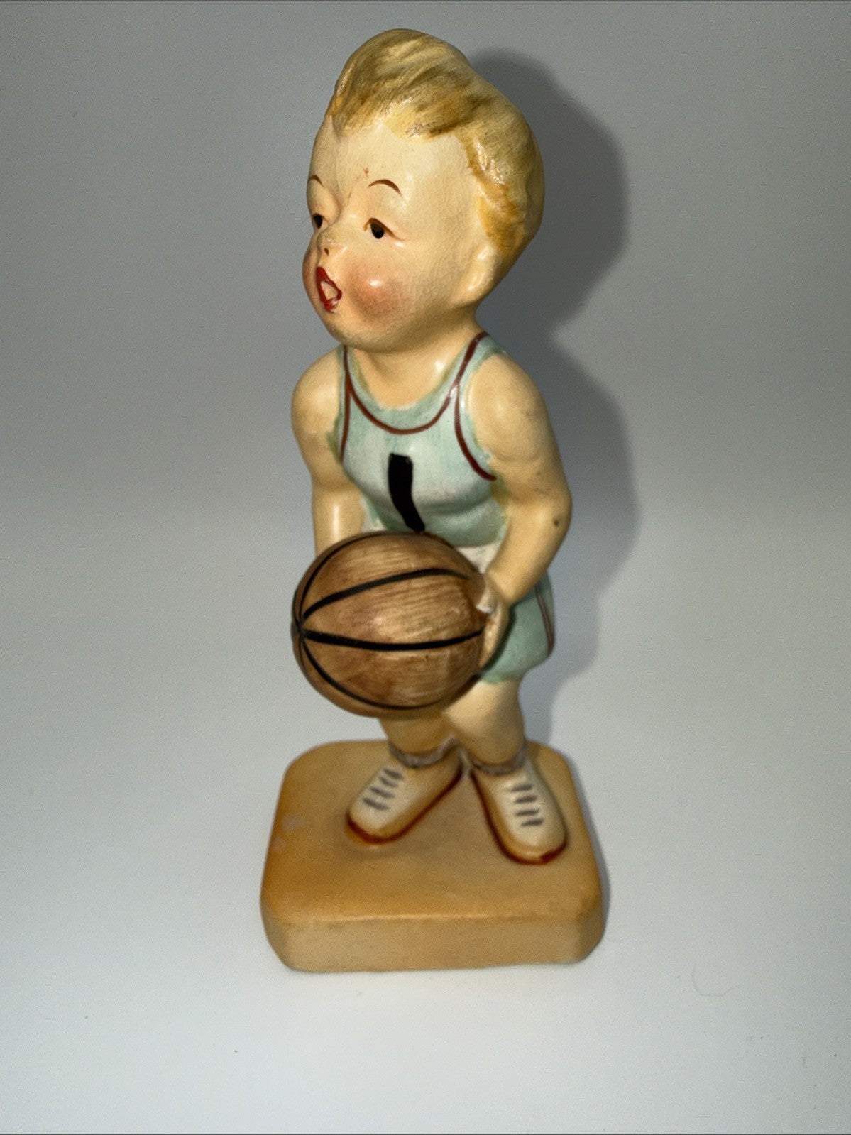 Vintage Japan Little Basketball Boy Set Of 2 figurines #1 #7 5.5" Tall