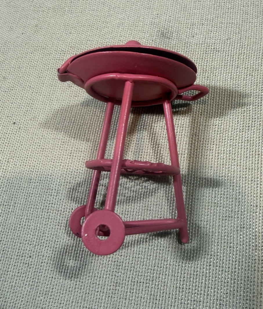Vintage Metal Dollhouse Pink Grill Miniature Patio Barbecue Accessory 2.5"