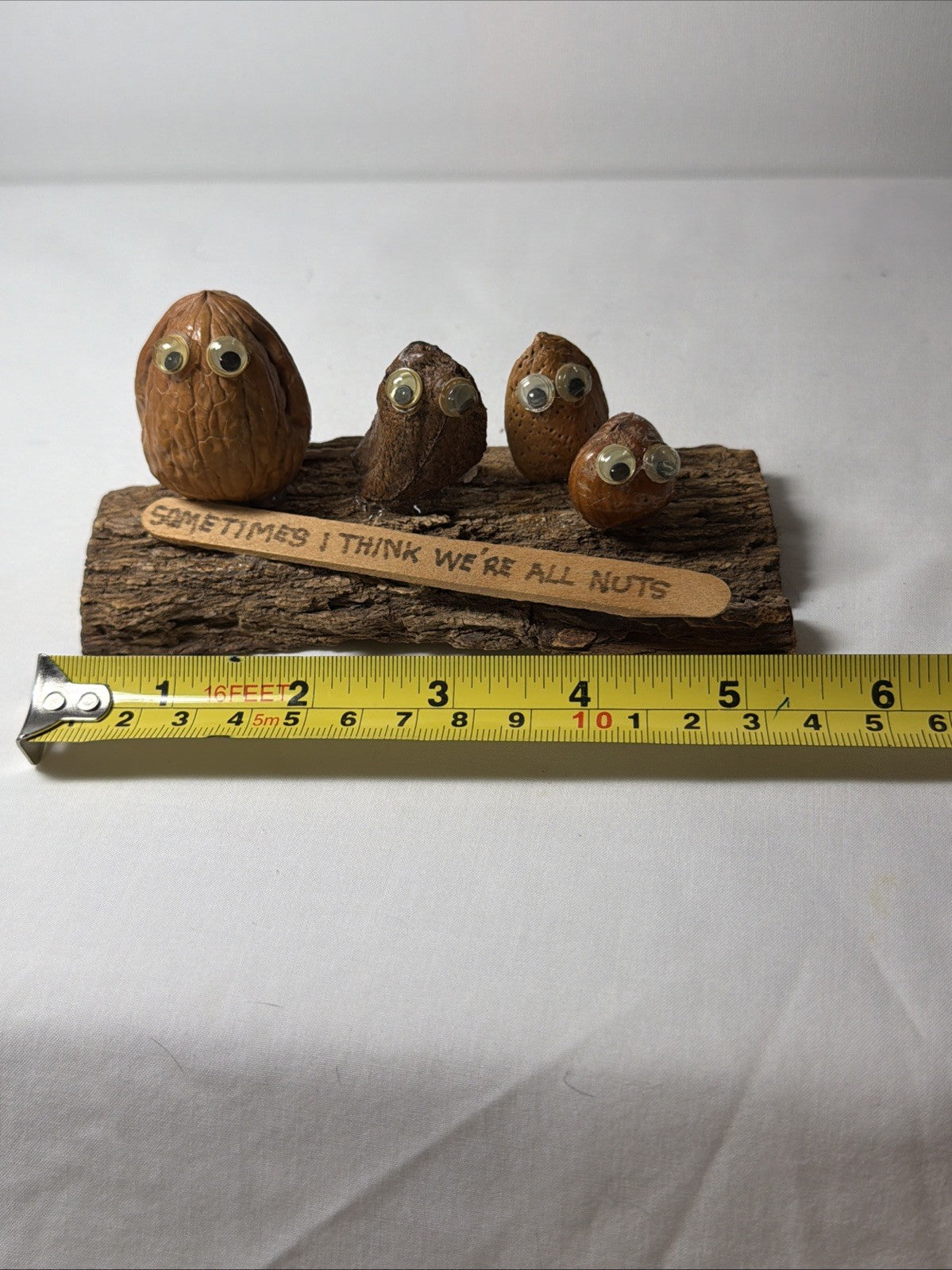 Vintage We Are All Nuts Walnut Desk Figurine Googly Eyes 1970s