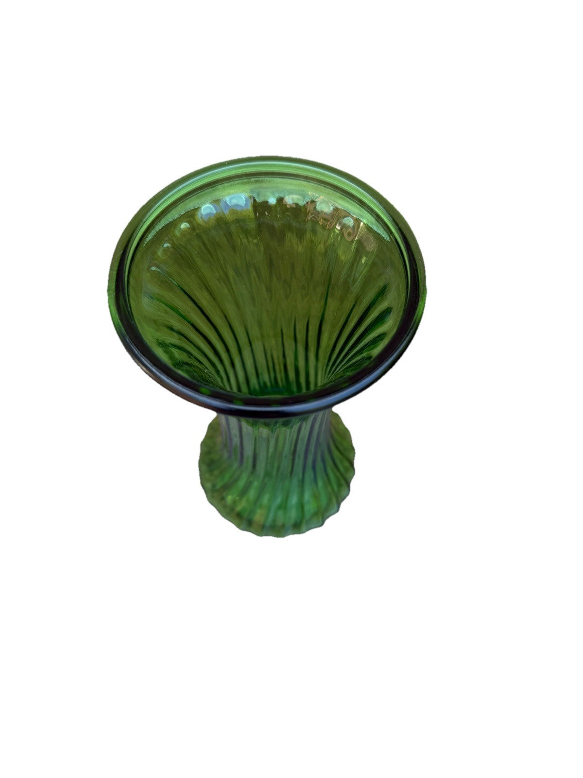 Vintage Hoosier Emerald Green Glass Vase Ribbed Mid Century 7”