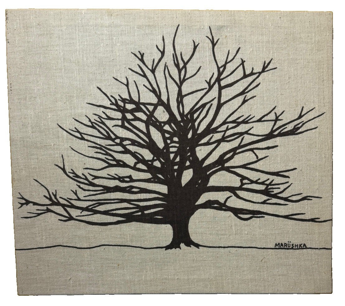 Vintage Marushka Bare Tree Canvas Wall Art Screen Print 1977 Signed USA MCM Art