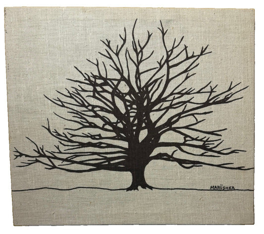 Vintage Marushka Bare Tree Canvas Wall Art Screen Print 1977 Signed USA MCM Art