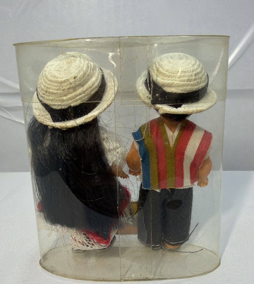 Vintage Colombian Dolls Boy Girl Souvenir Straw Hats 3.25"