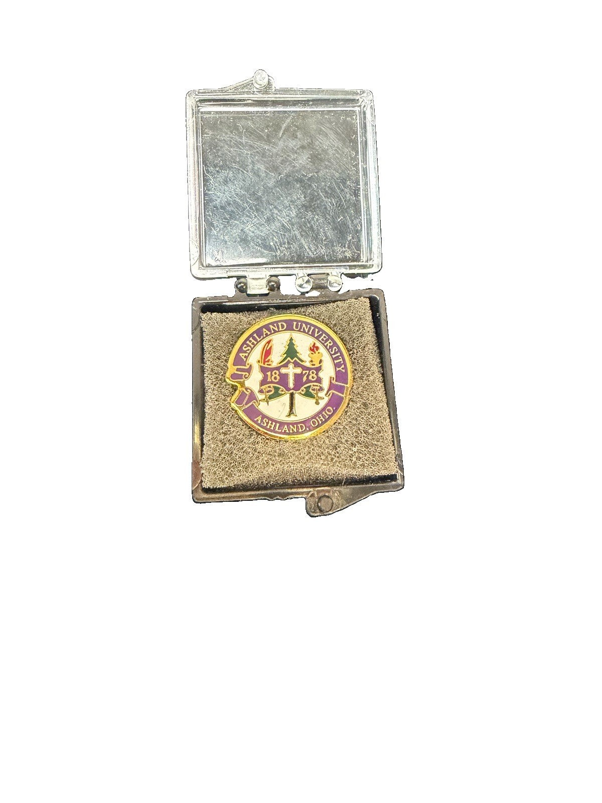 Vintage Ashland University Ohio Seal Logo Enamel Lapel Pin Collectible With Box