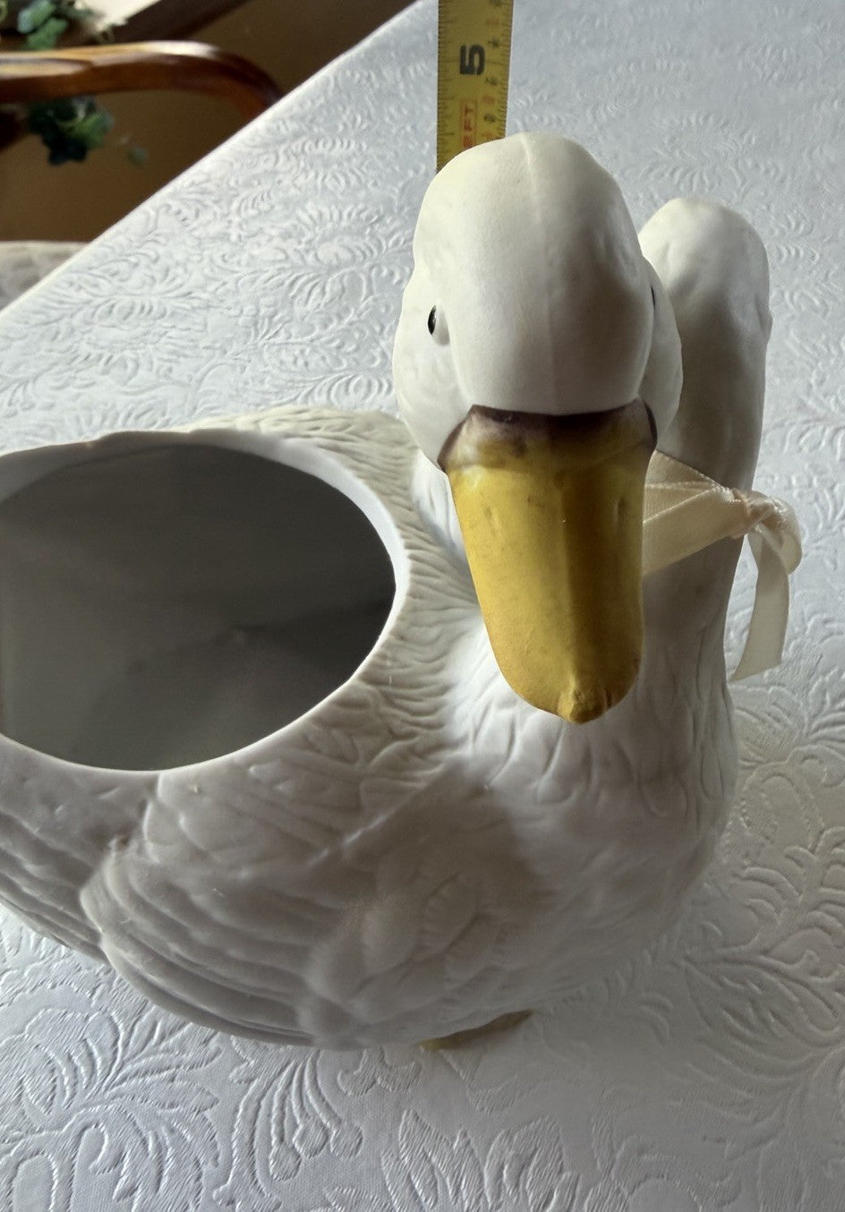 Vintage Holland Floral Goose Duck Ceramic Cachepot Planter 5" White Pair