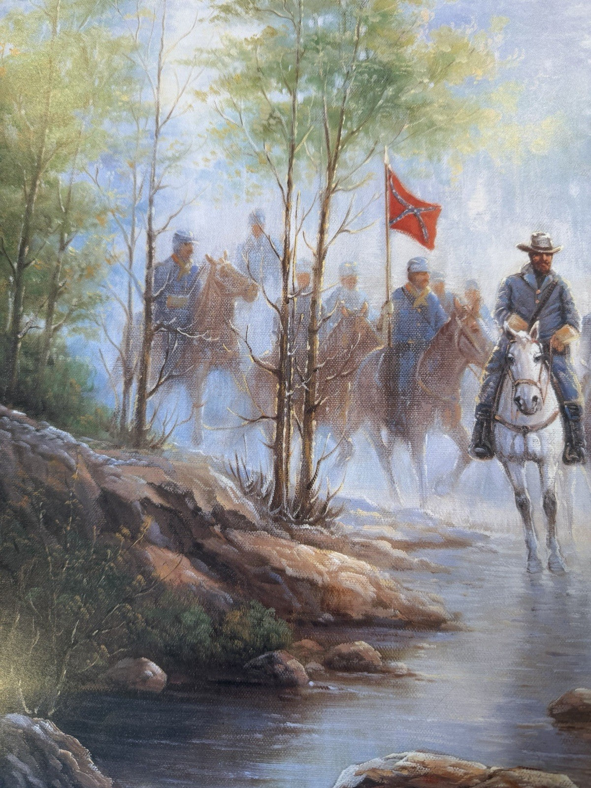 Vintage John Stanford Confederate Cavalry Stream Crossing Civil War Print 20x16