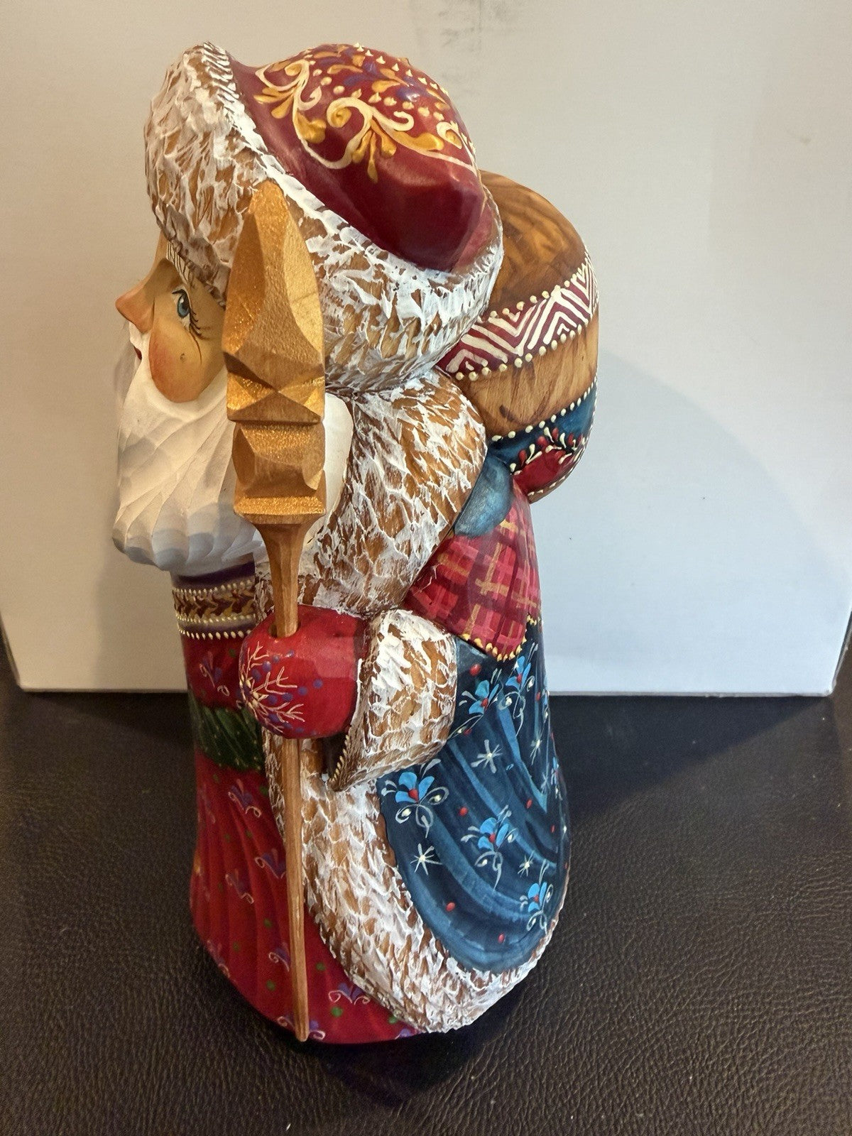 Hand Carved Russian Santa Claus Sergiev Posad Signed Folk Art Figure 9.5" Wood