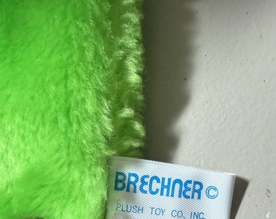 Vintage Brechner Plush Hand Puppets Lot 2 Green Monster Red Parrot 1981 Korea