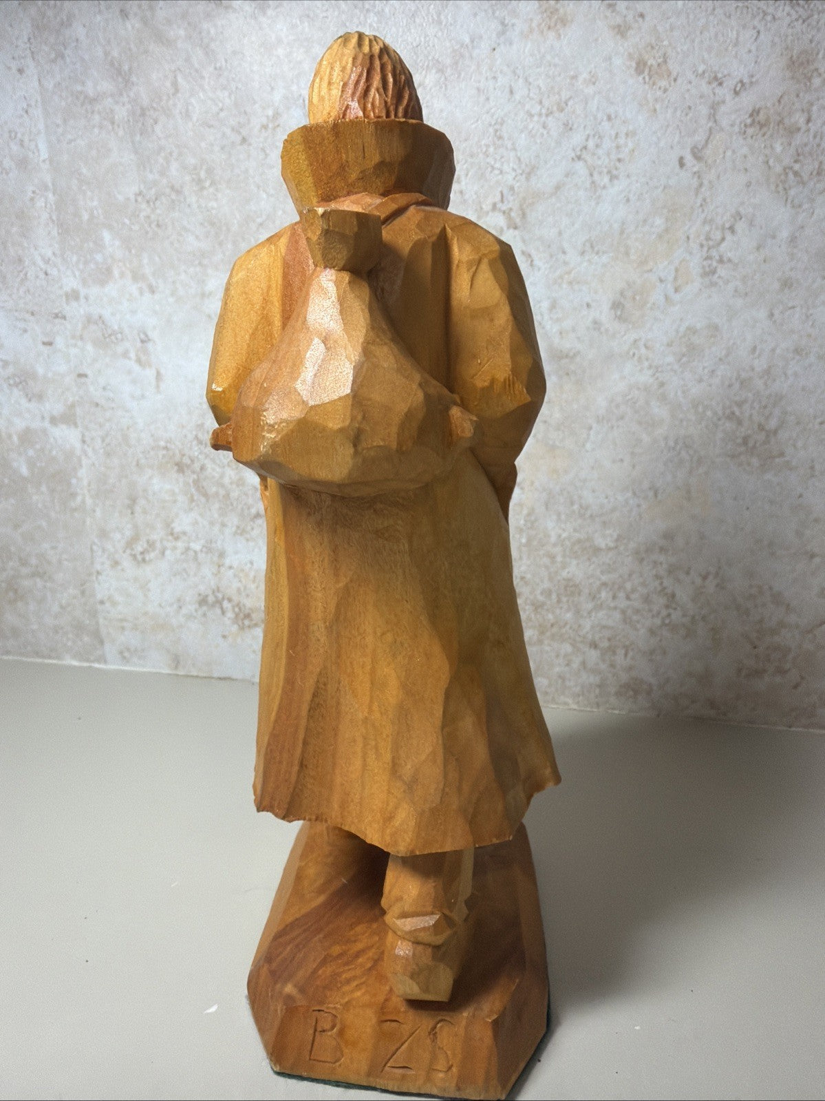 Vintage Signed Hand Carved Wooden Folk Art Man Figurine Trench Coat Artist BZS