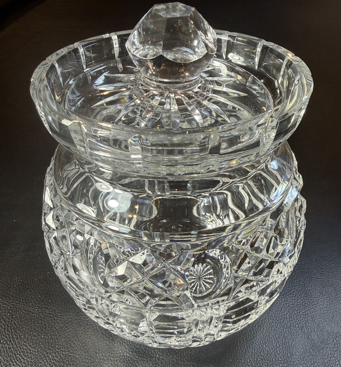 Vintage Heavy Cut Crystal Candy Apothecary Jar Lid Diamond Fan Pattern 6"