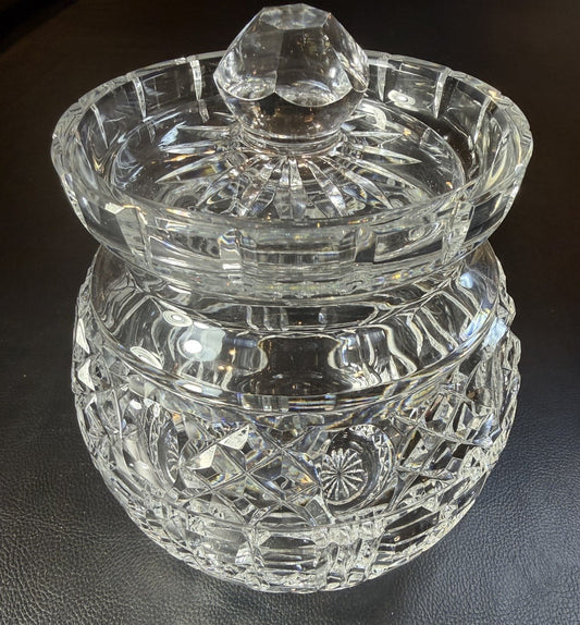 Vintage Heavy Cut Crystal Candy Apothecary Jar Lid Diamond Fan Pattern 6"