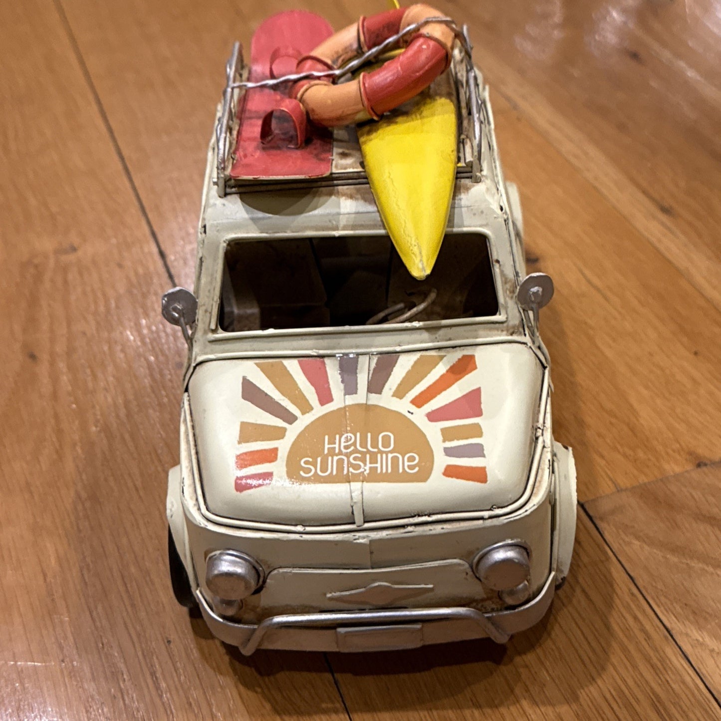 Vintage FIAT Tin Toy Car Travel Surf Snowboard Metal Vehicle - NEW