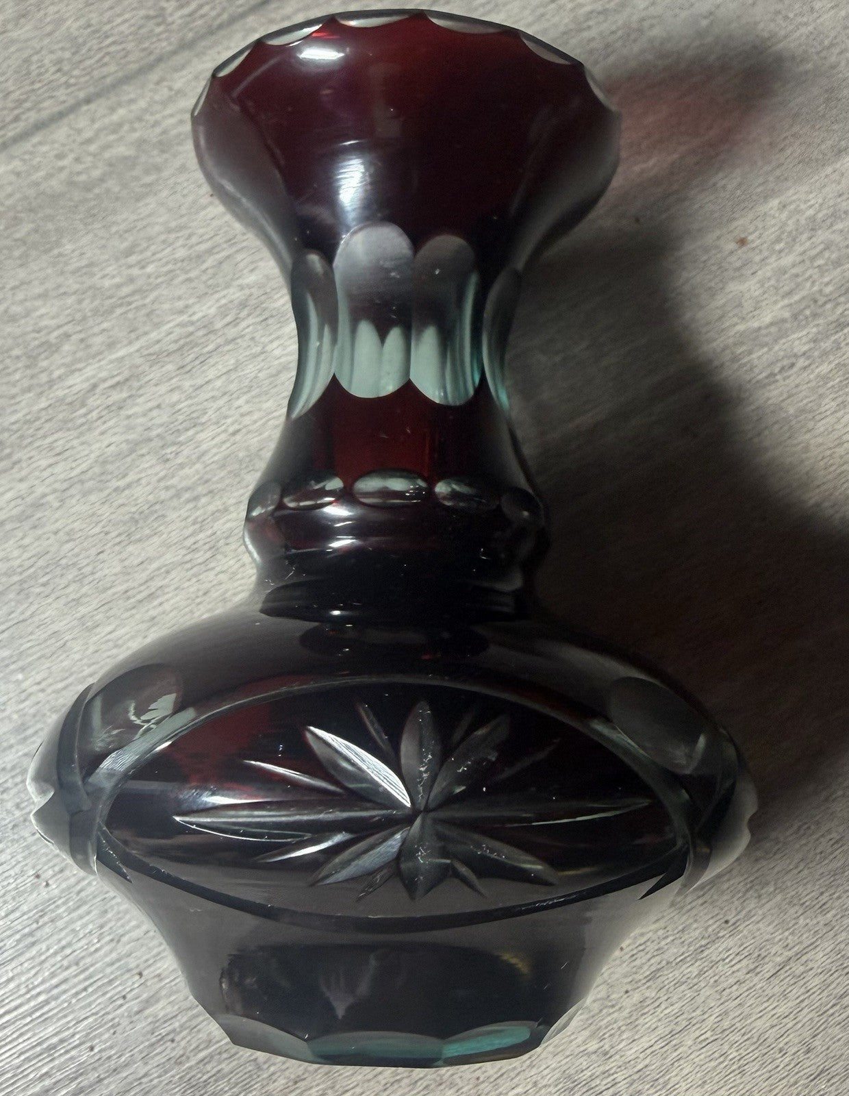 Vintage Ruby Flash Cut Glass Bud Vase Starburst Pattern 4"