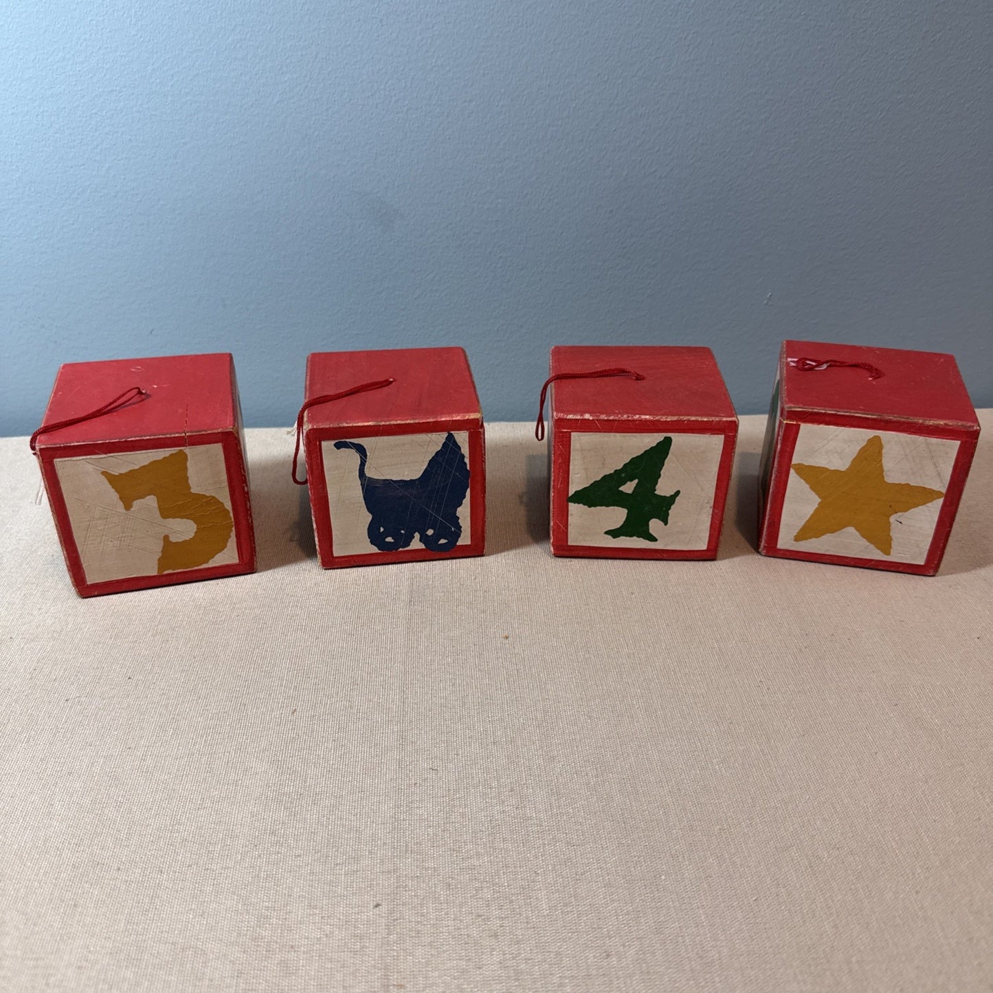 Wood Blocks Ornament Alphabet Animals VTG Midwest Of Cannon Falls 3x3" Set Of 4