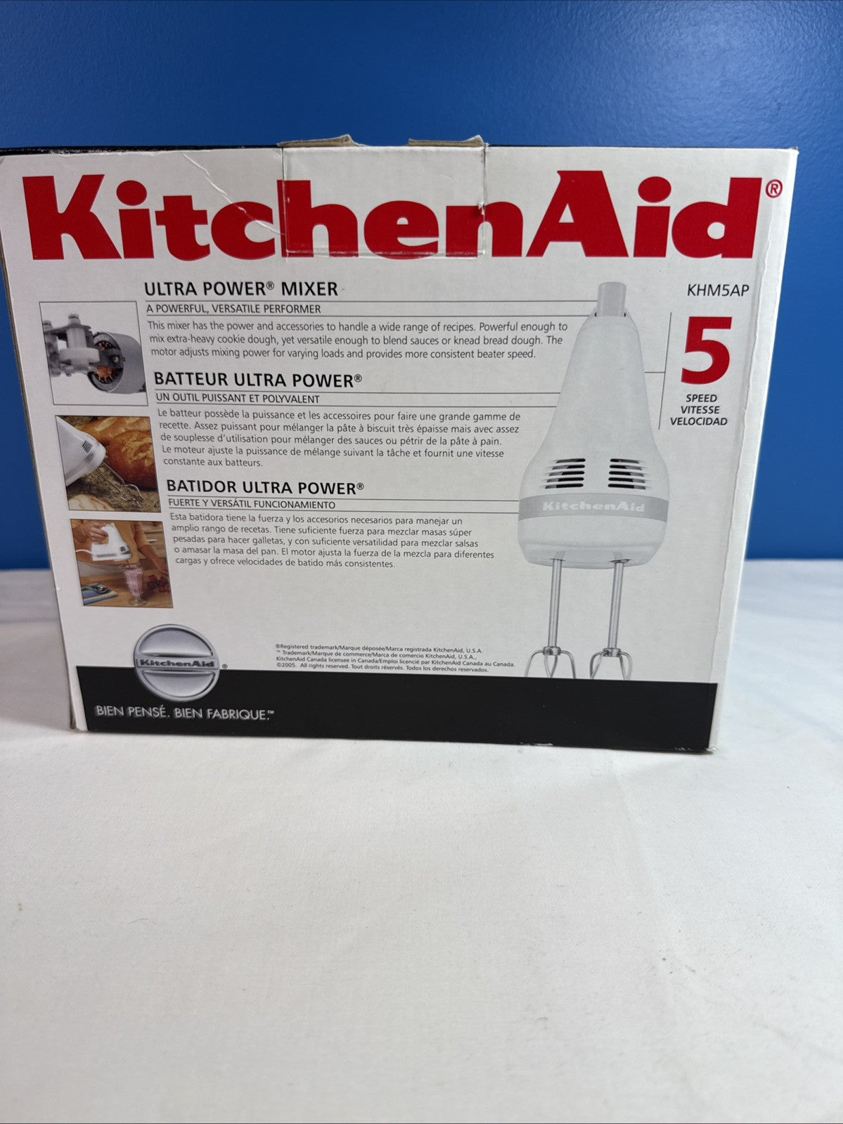 KitchenAid KHM5AP Ultra Power 5 Speed Hand Mixer White Beaters New In Box NIB