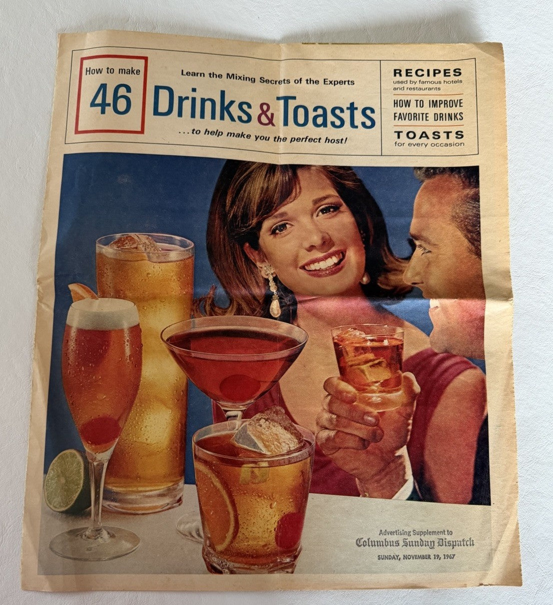 Vintage 1967 Columbus Sunday Dispatch 46 Drinks Toasts Cocktail Recipe