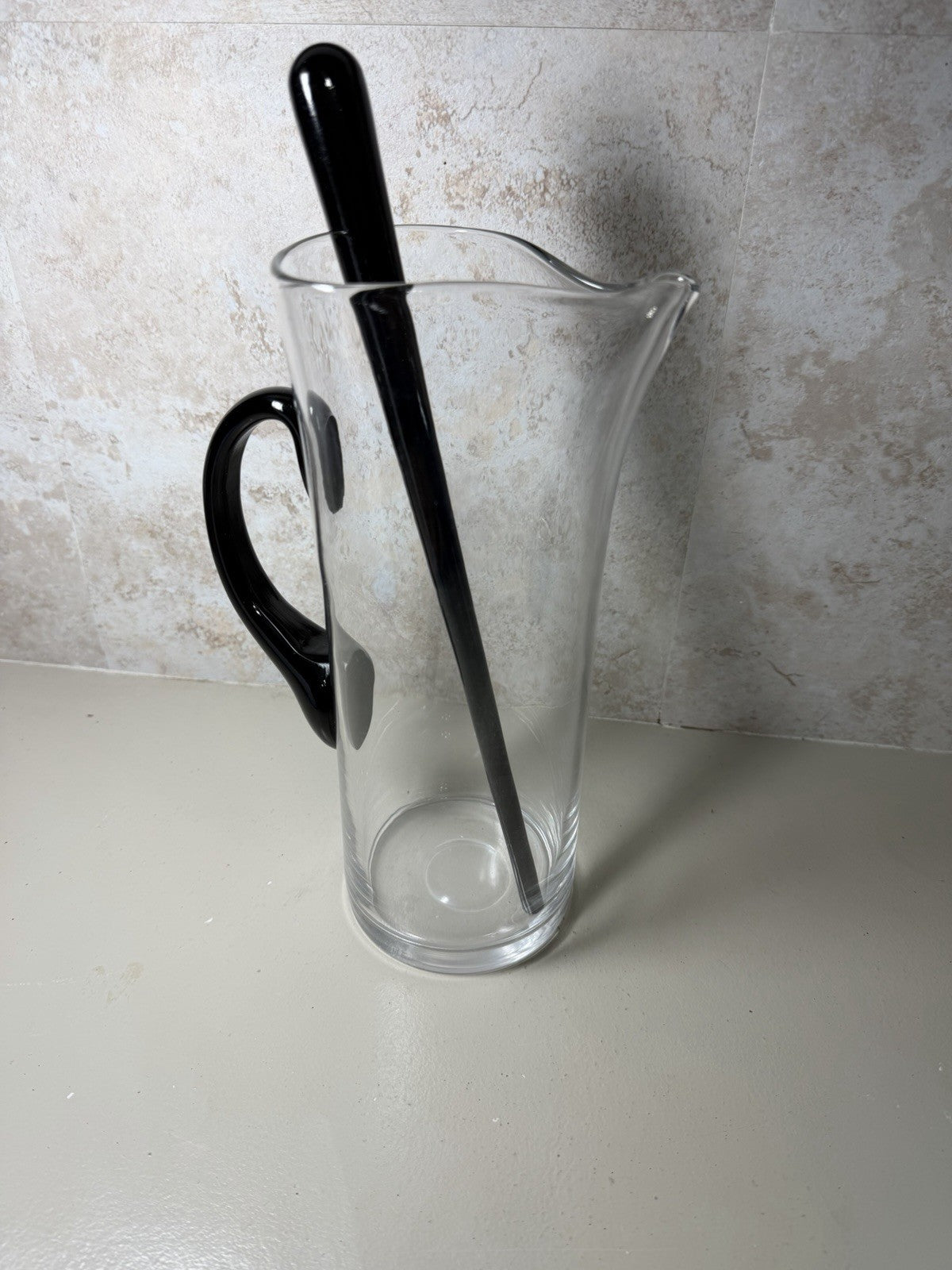 Clear Glass Pitcher Black Handle & Stirrer Rod Barware Drink Server Modern